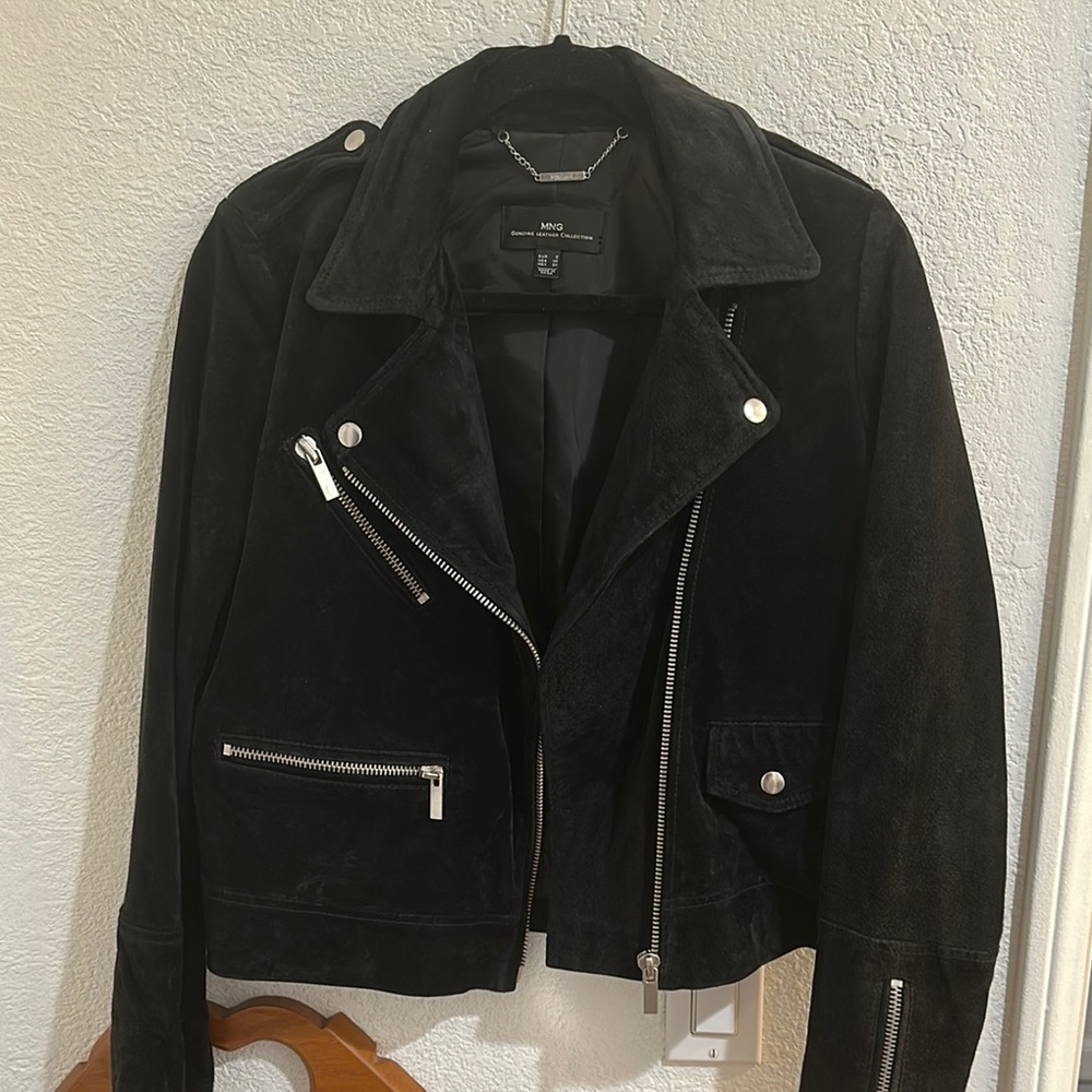 Mango MNG Black Suede Biker Jacket